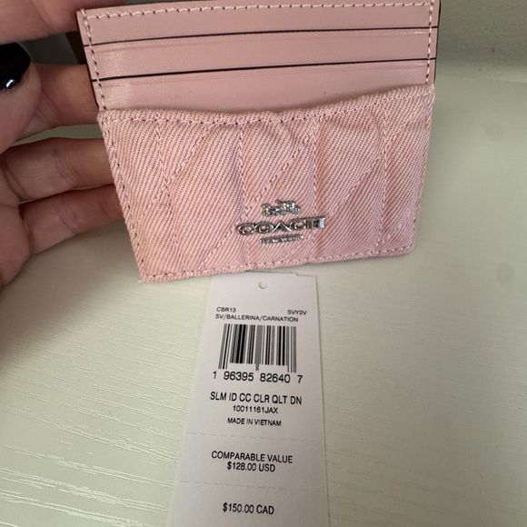 NWT Coach Denim Quilted Pink Card Holder - Picture 3 of 3